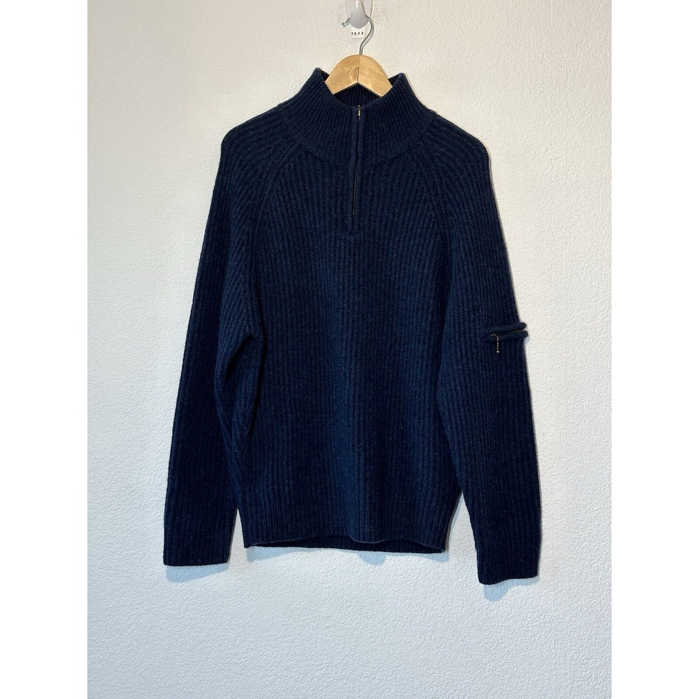CarraigDonn Ireland Mens Sz M Fishermen Sweater Blue Navy Wool  1/4 Zip Pullover